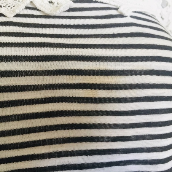 MEADOW RUE (Anthro) Stripe Top With Crochet Front & Side Detail Navy Blue Sz XS - Picture 12 of 13